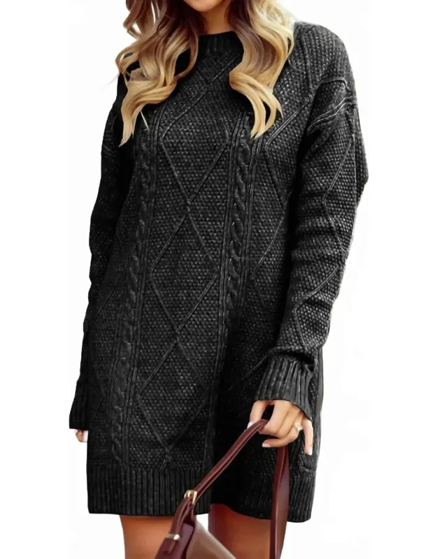 Cable Knit Drop Shoulder Loose Fit Sweater Dress