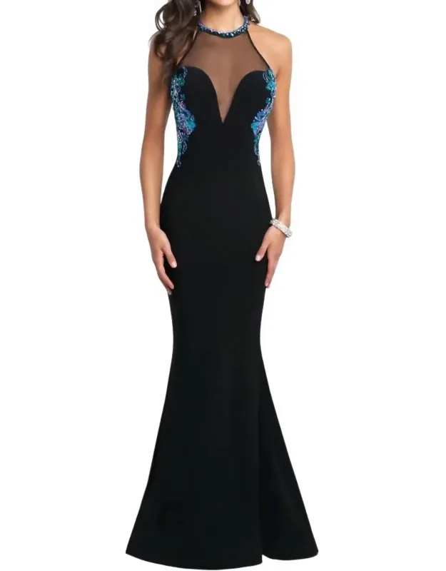 Sheer High Neck Beaded Dress