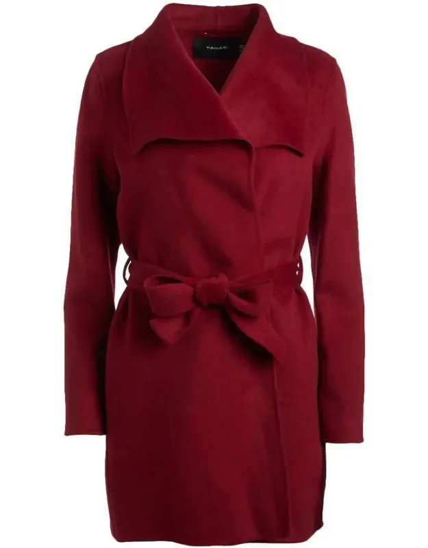 Large Collar Belted Wool Blend Coat