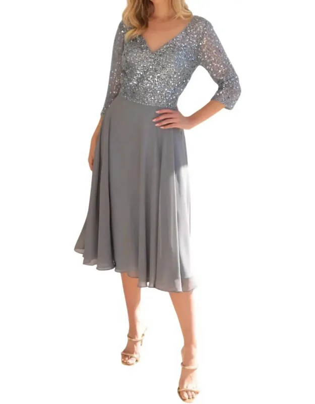Sequin Bodice Short 3/4 Sleeve Dress