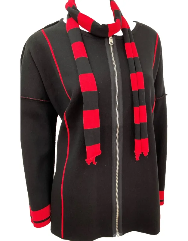 Reversible Zip Poncho With Stripe Scarf