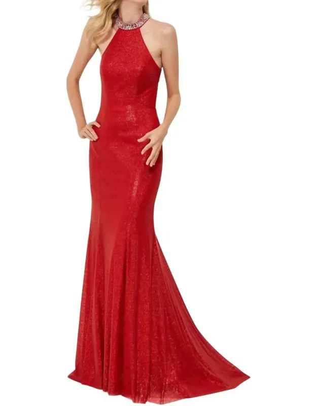 Sequin Halter Prom Dress