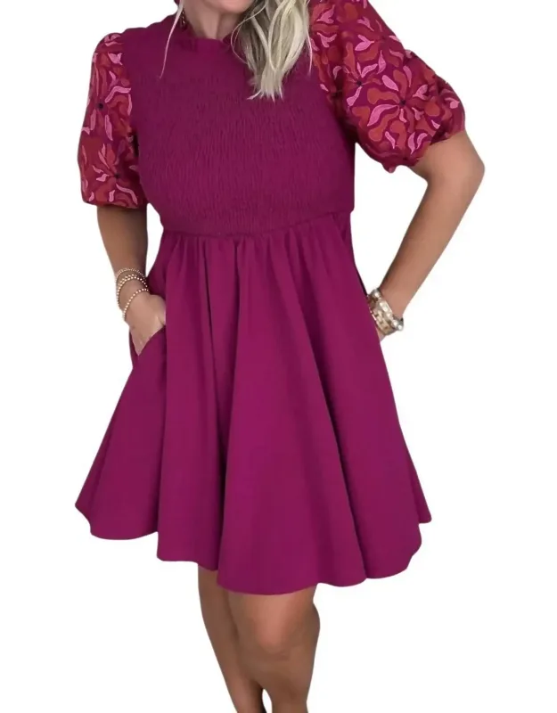 Stitched Puff Sleeve Dress