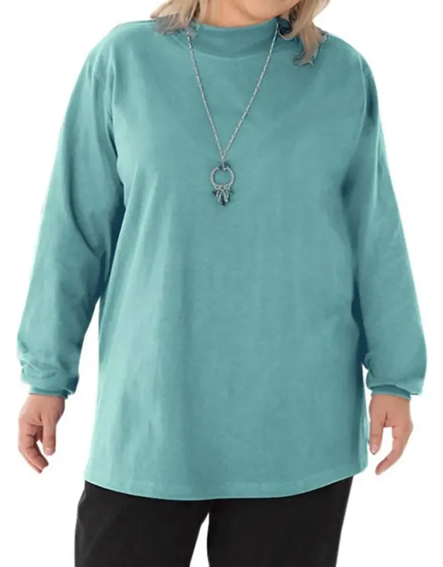 Cotton Jersey Mock Long Sleeve Top