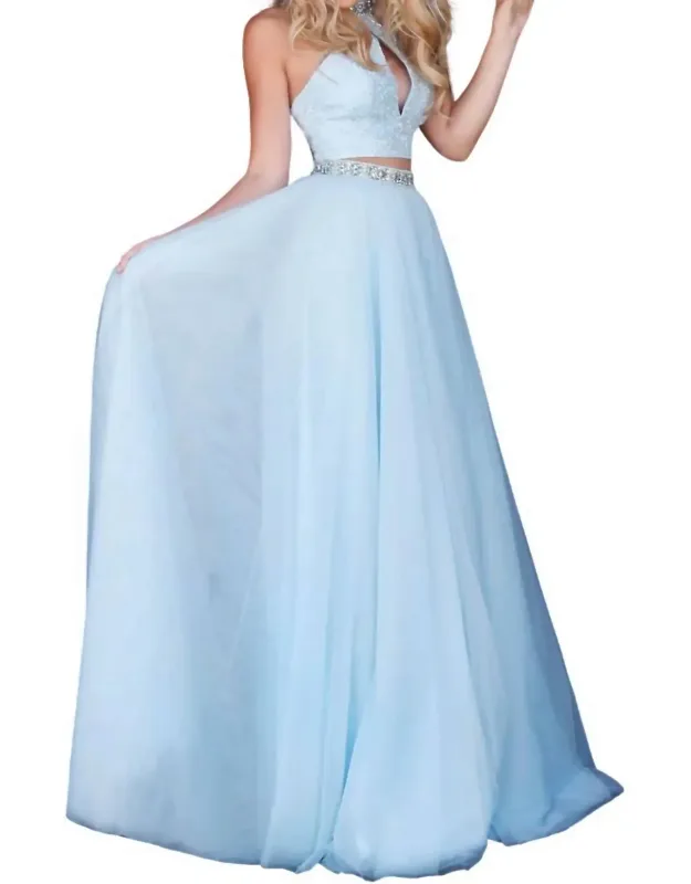 Two-piece Beaded Keyhole Prom Dress