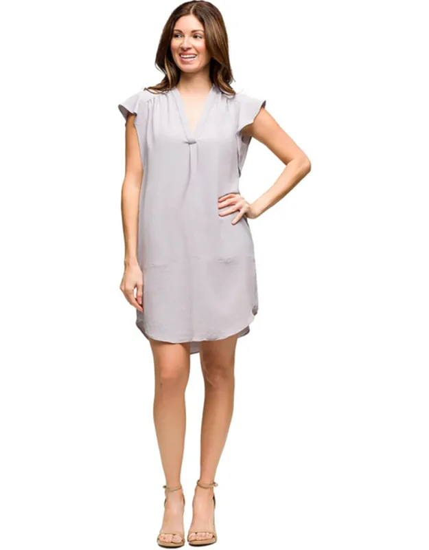 V Neck Cap Sleeve Knee Length Pocket Dress - Soft Breathable Fabric, Hidden Pockets