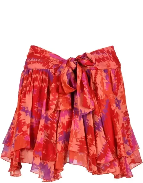 Mini Skirt Voile - Abstract Pattern With Bow Detail
