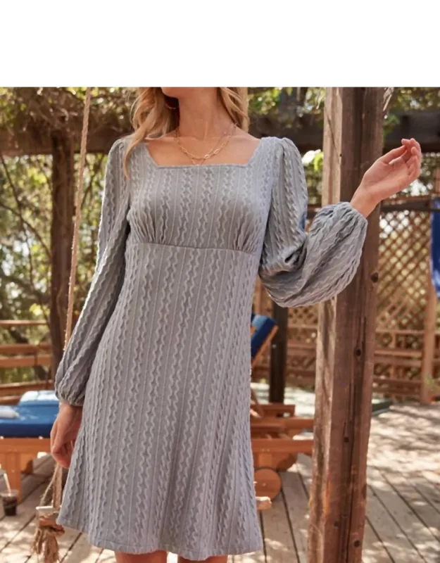 Squareneck Puff Sleeve Knit Dress