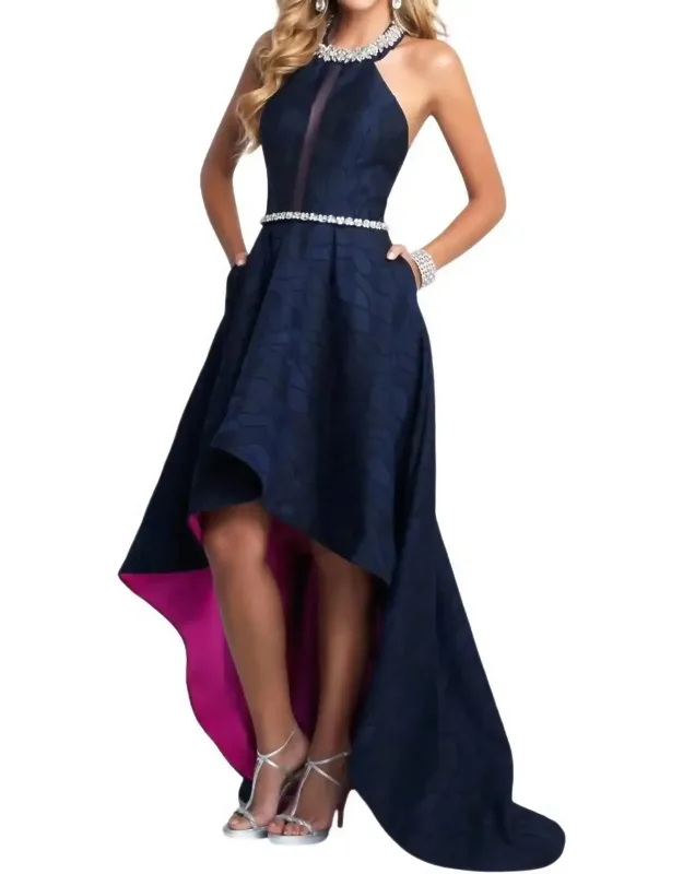 Crystal Encrusted Halter High Low Dress