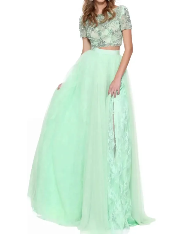 Beaded Tulle Lace Prom Dress