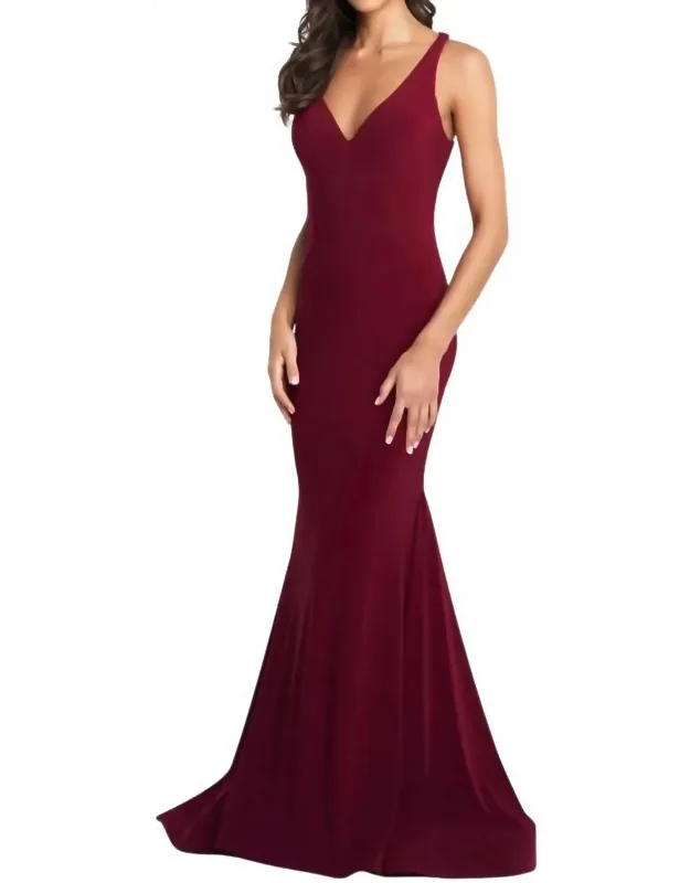 Crystal Beaded Back Jersey Prom Dress