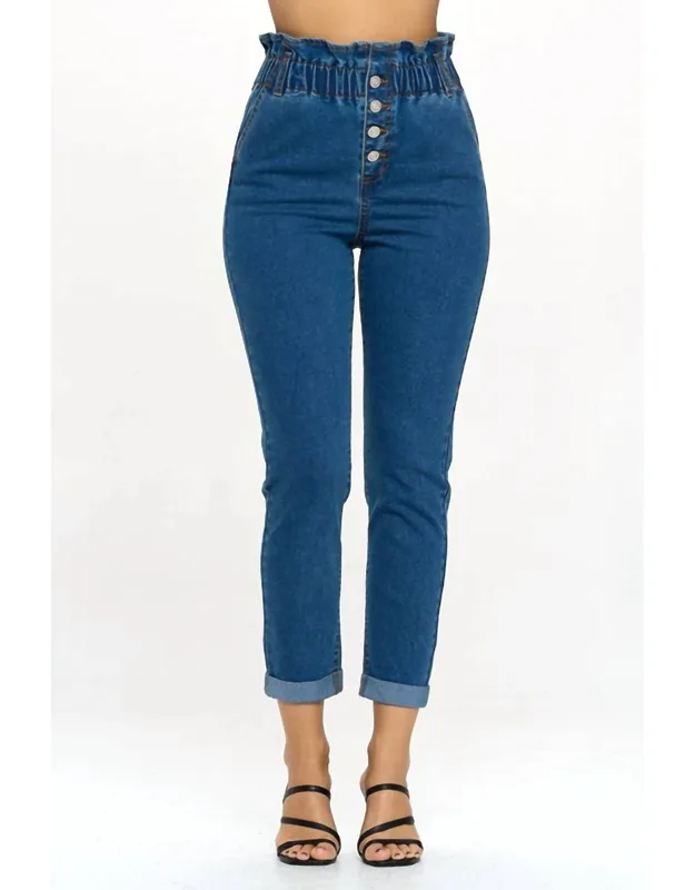 Paperbag Smocked Waist Buttonfly Jeans