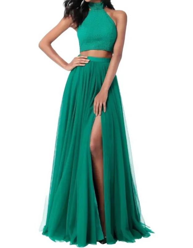 Two-piece Beaded Prom Dress
