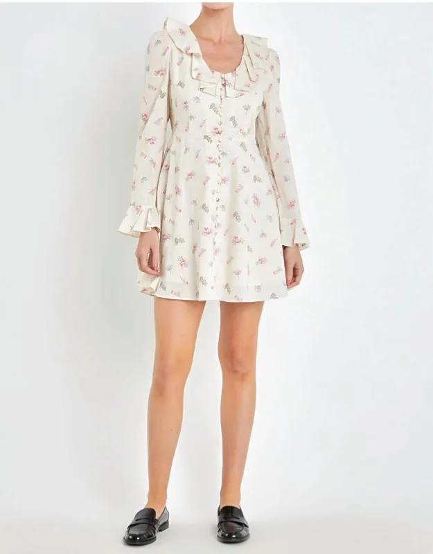 Floral Ruffled Neck Dress