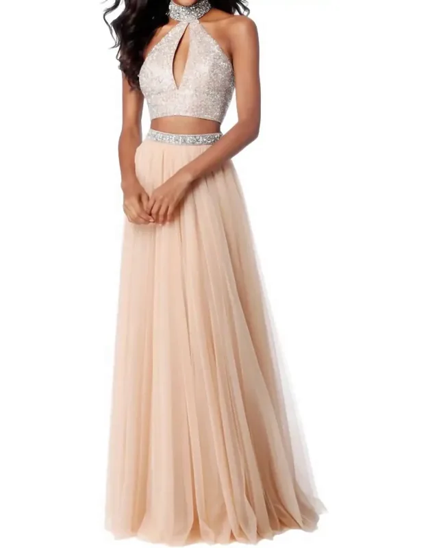 Two-piece Beaded Keyhole Prom Dress