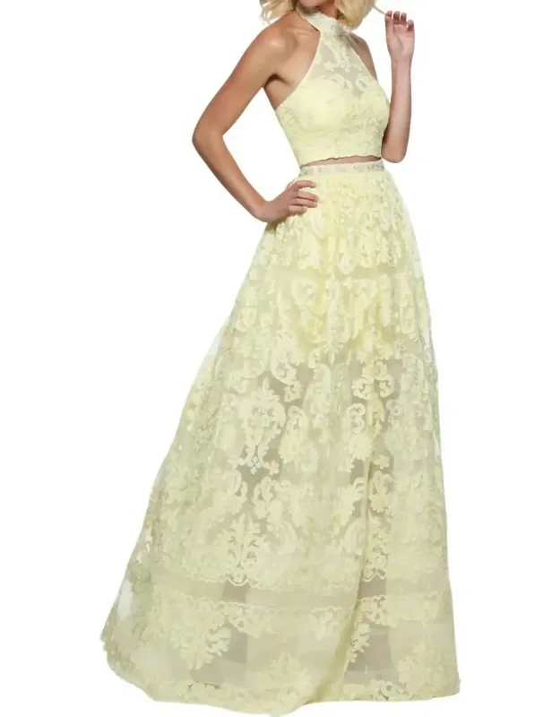Two-piece High-neck Prom Dress