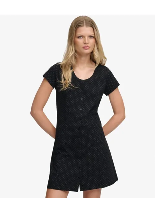 Button Through Short Sleeve Mini Dress