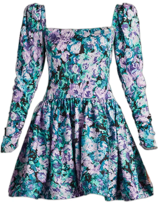 Crinkled Floral-print Jacquard Mini Dress