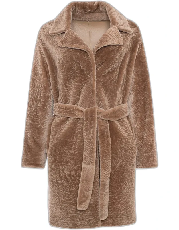 Reversible Lamb Shearling Belted Stroller Coat
