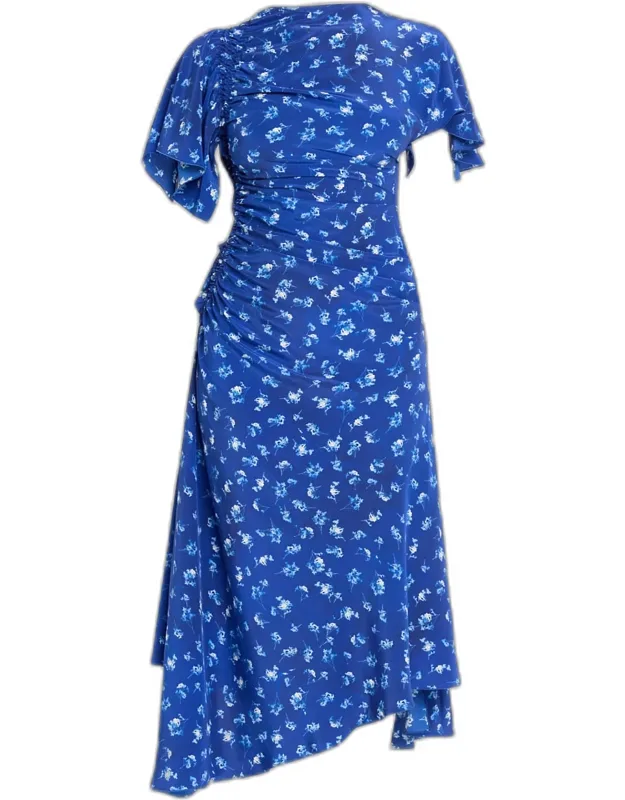 Asymmetric Smocked Midi Dress