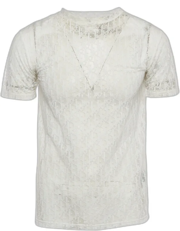 White Oblique Knit Sheer T-shirt