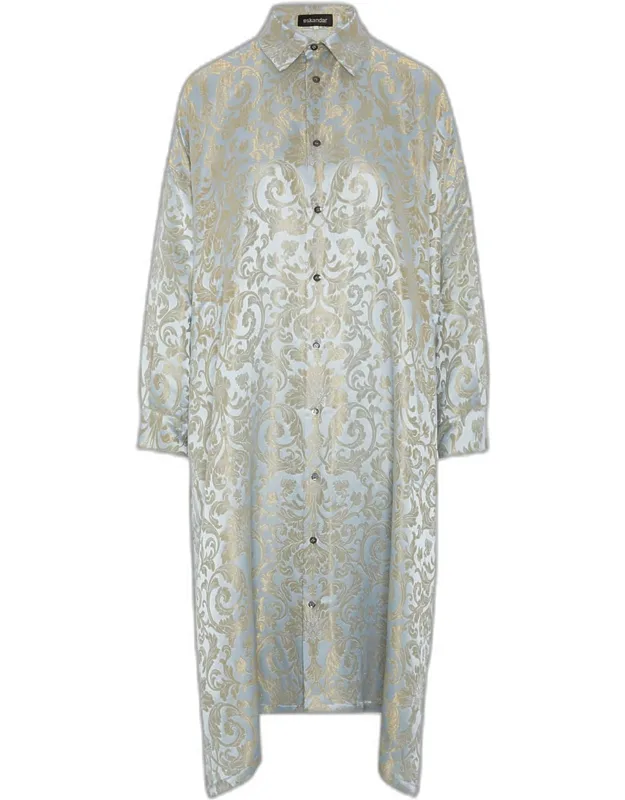 Jacquard Wide A-line Shirt Dress