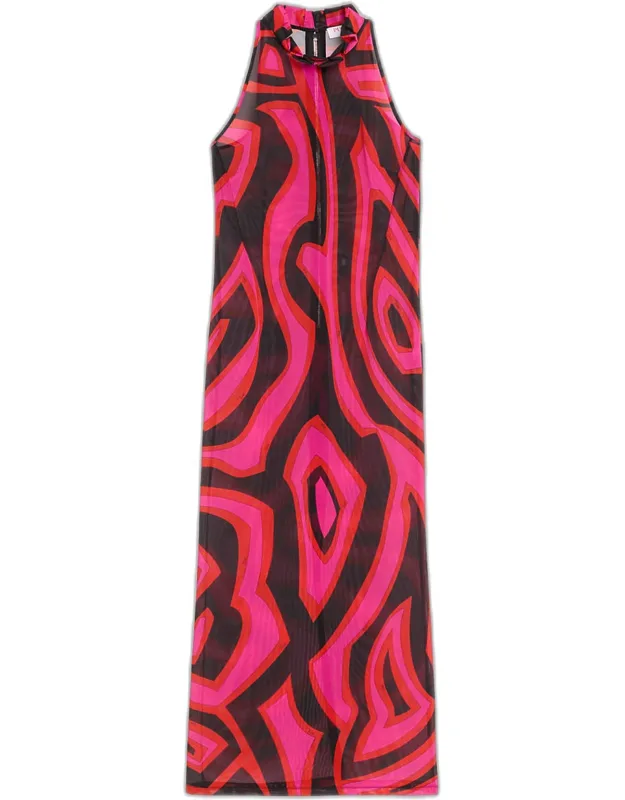Labirinto-print Mesh Maxi Dress