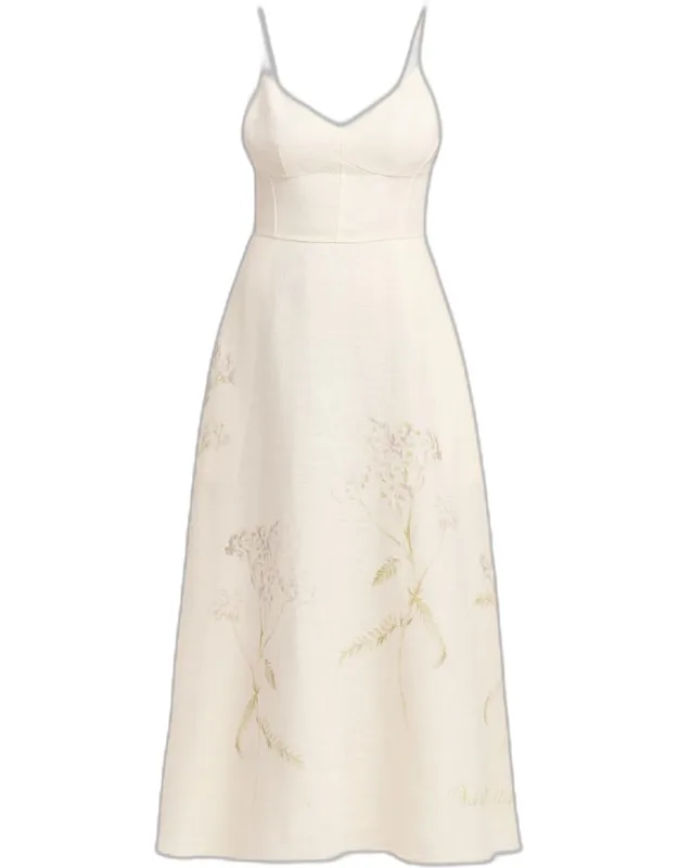 Floral-print Sleeveless Linen Midi Dress