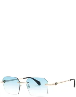 Sunglasses With Geometric Rimless Design And Green Gradient Lens