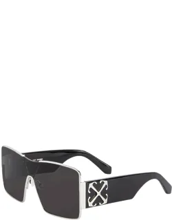 Sunglasses Shield Full Rim, Silver Frame And Dark Grey Lens