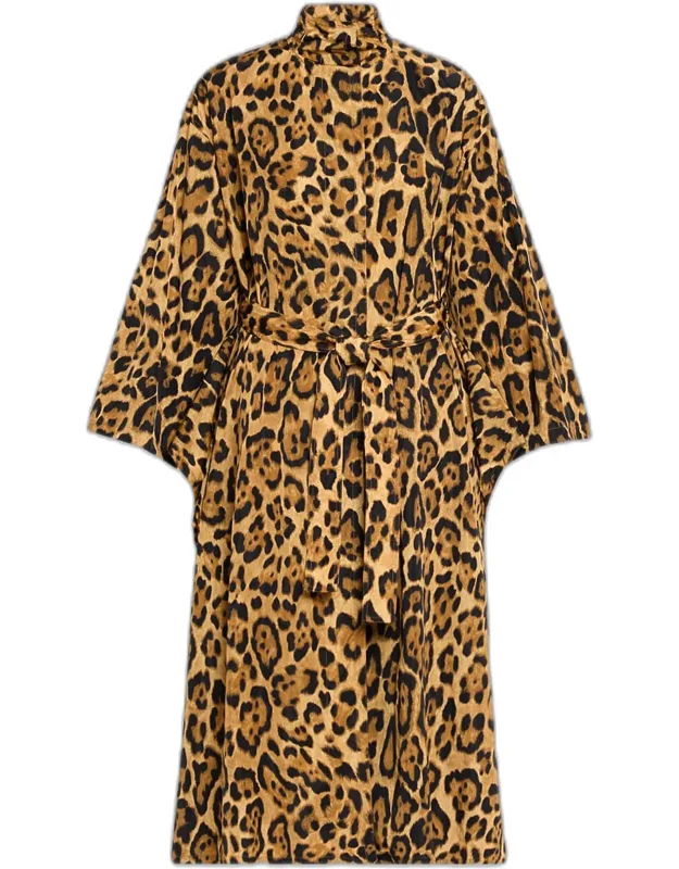 Pleated Leopard-print Nylon Belted Trench Coat