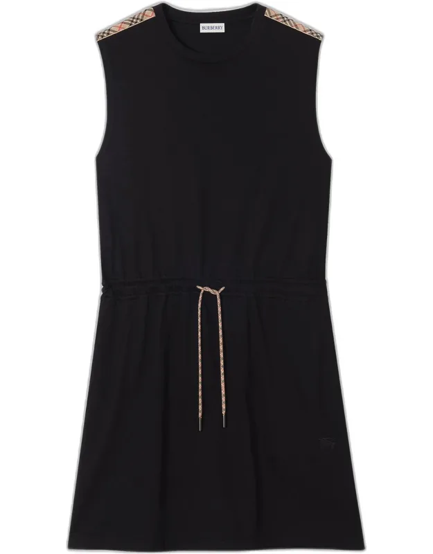 Check-trim Drawstring Mini Dress