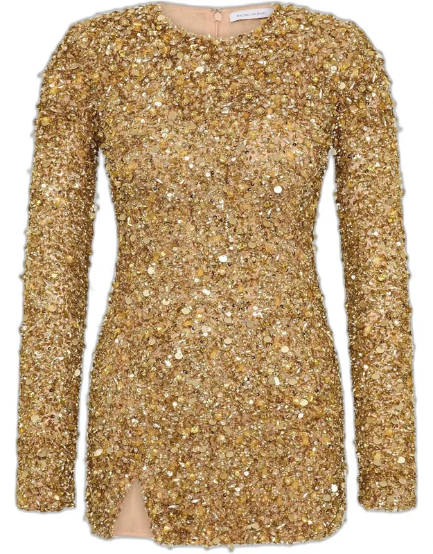 Embellished Strong-shoulder Mini Dress