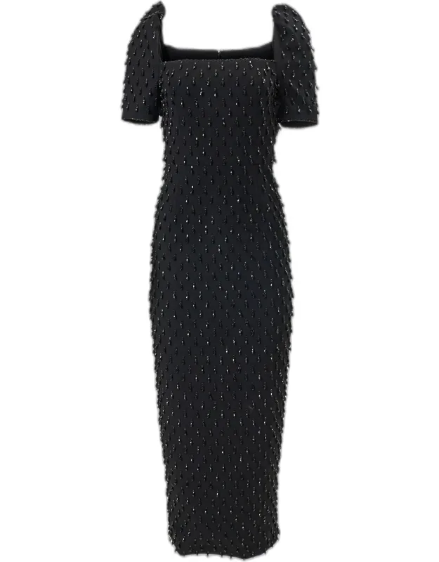 Embellished Square-neck Midi Sheath Dress