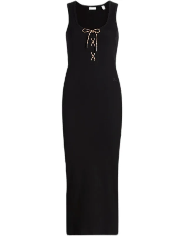 Lace-up Sleeveless Rib Midi Dress