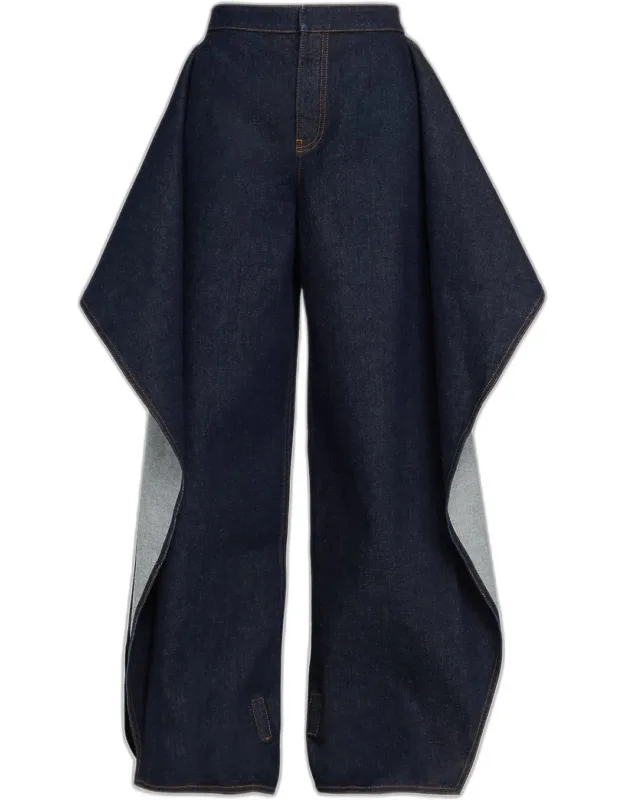 Ruffle Flap Wide-leg Denim Pants