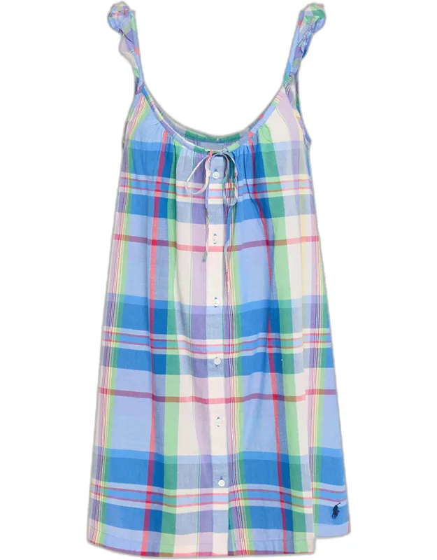 Ruffle-trim Plaid Cotton Mini Dress