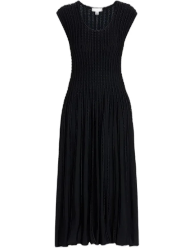 Flare Pleated Knit Midi Dress