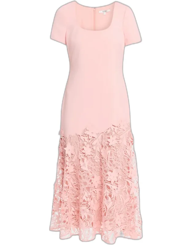 Drop-waist Crepe & Lace Midi Dress