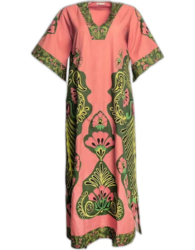 Embroidered Floral-print Midi Dress