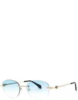 Sunglasses Oval Rimless, Gunmetal Frame And Blue Gradient Electric Lens