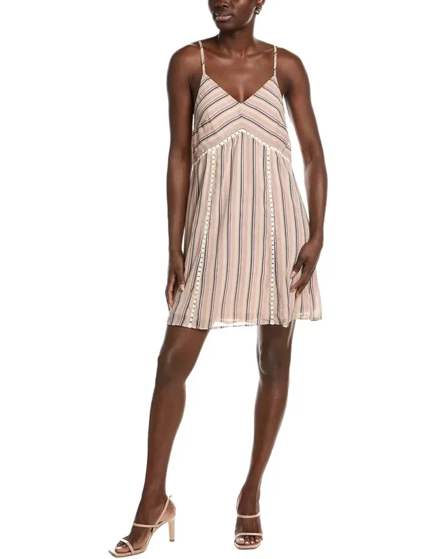 Lace Trim Stripe V-neck Dress