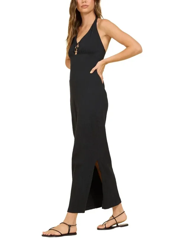 Crinkle Knit Halter Maxi Dress
