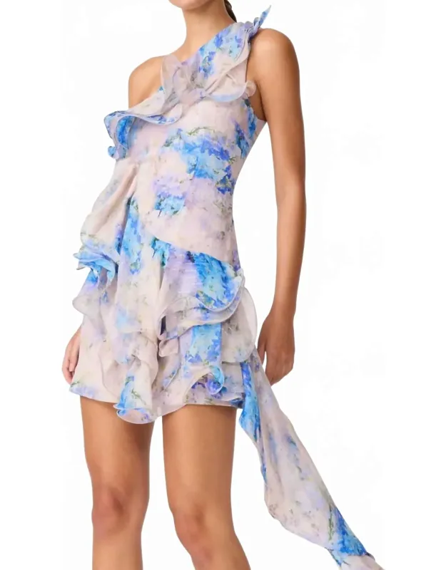 Briony Mini Dress With Asymmetric Off-the-shoulder Neckline And Frill Details