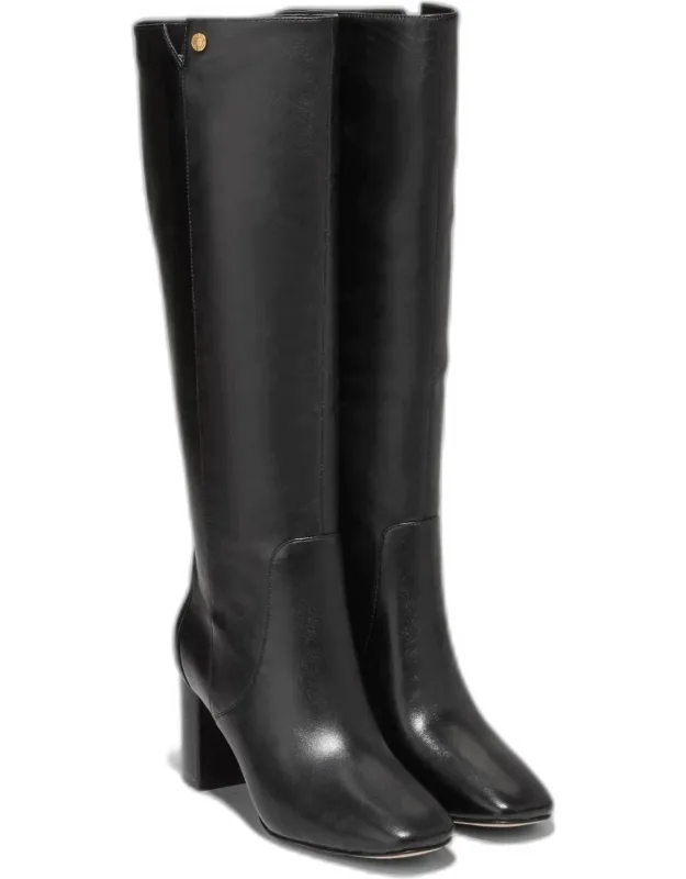 Chrystie Black Leather Knee High Riding Boots