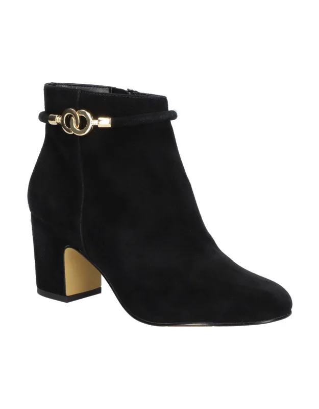 Diaz Black Suede Block Heel Ankle Booties