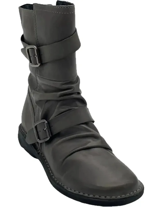 Pasha Leather Round Toe Mid Calf Boots