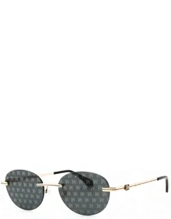Sunglasses Oval Rimless, Gunmetal Frame And Blue Gradient Electric Lens