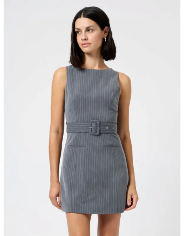 Minka Pinstripe Belted Mini Dress