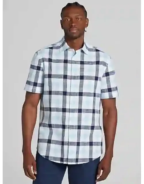 Classic Fit Plaid Woven Short Sleeve Button Up Shirt